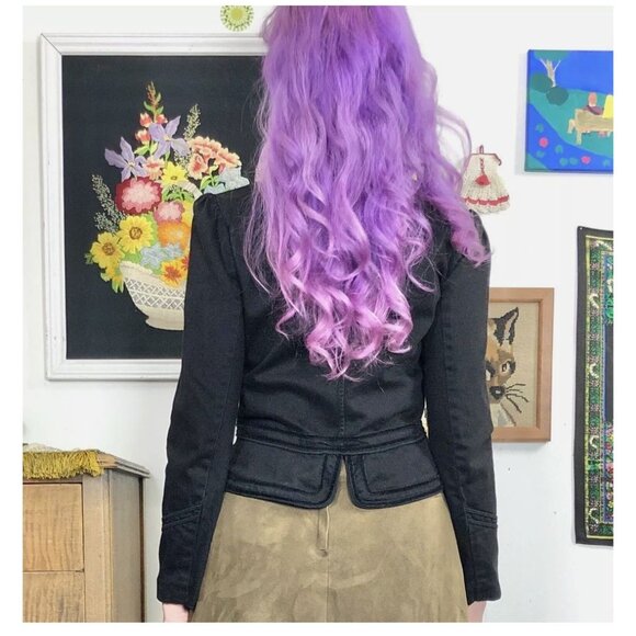 Lauren Jeans Fitted Denim Blazer M Ralph Lauren Black Victorian Jacket VTG - Picture 6 of 15